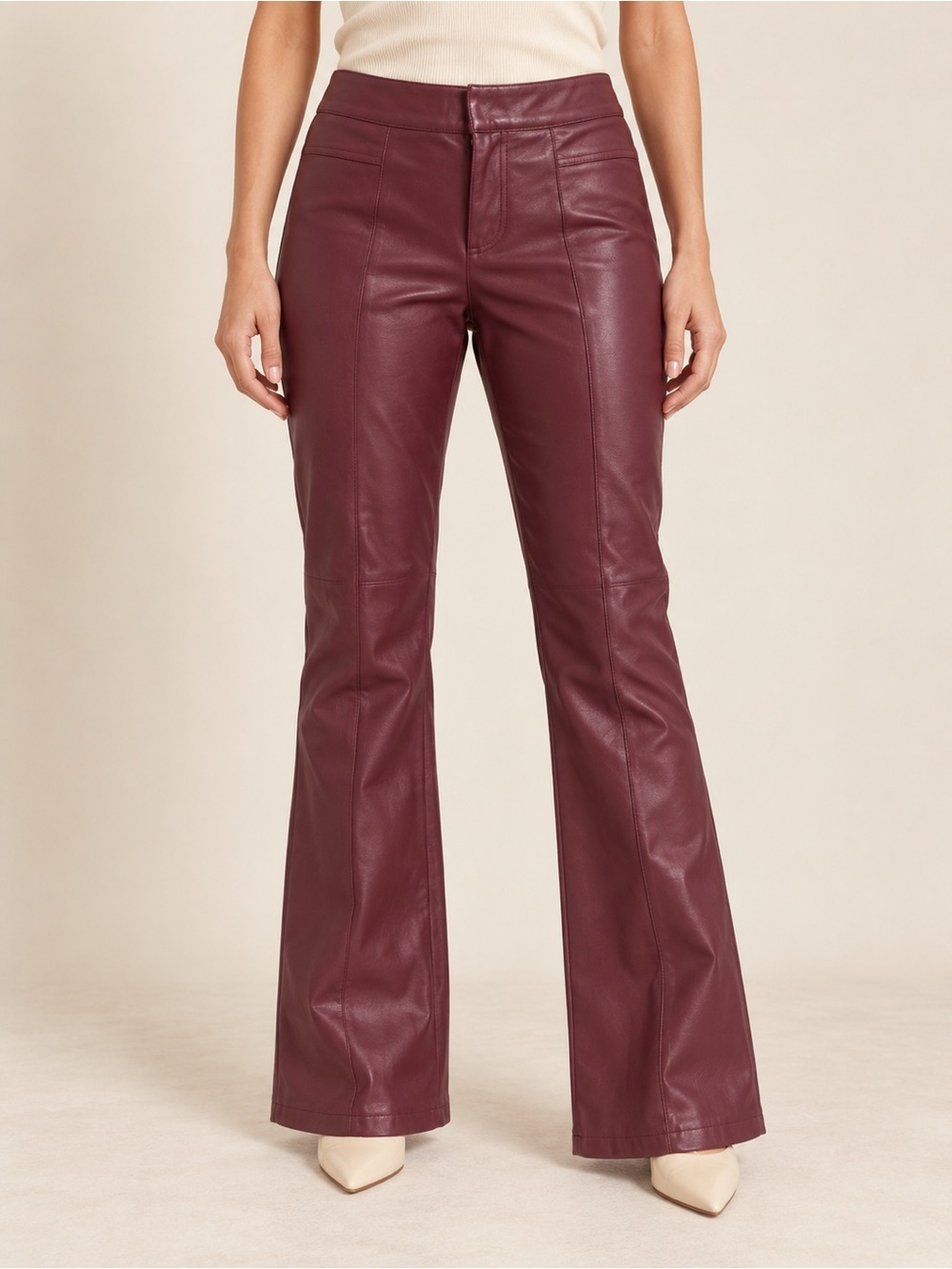 We The Free (Free People) Uptown High-Rise Vegan Leather Pants Wine/Bordeaux, 8